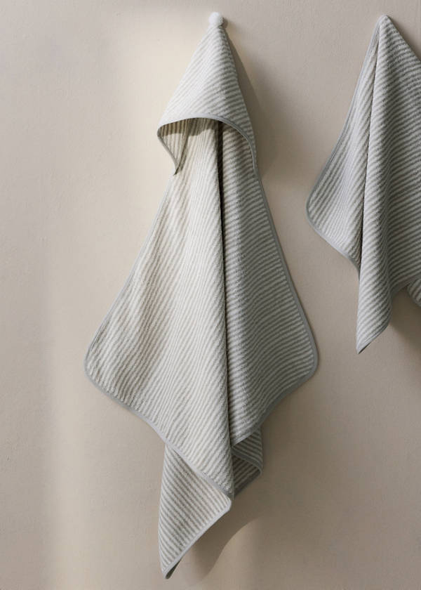 Striped cotton bath cape — Grey