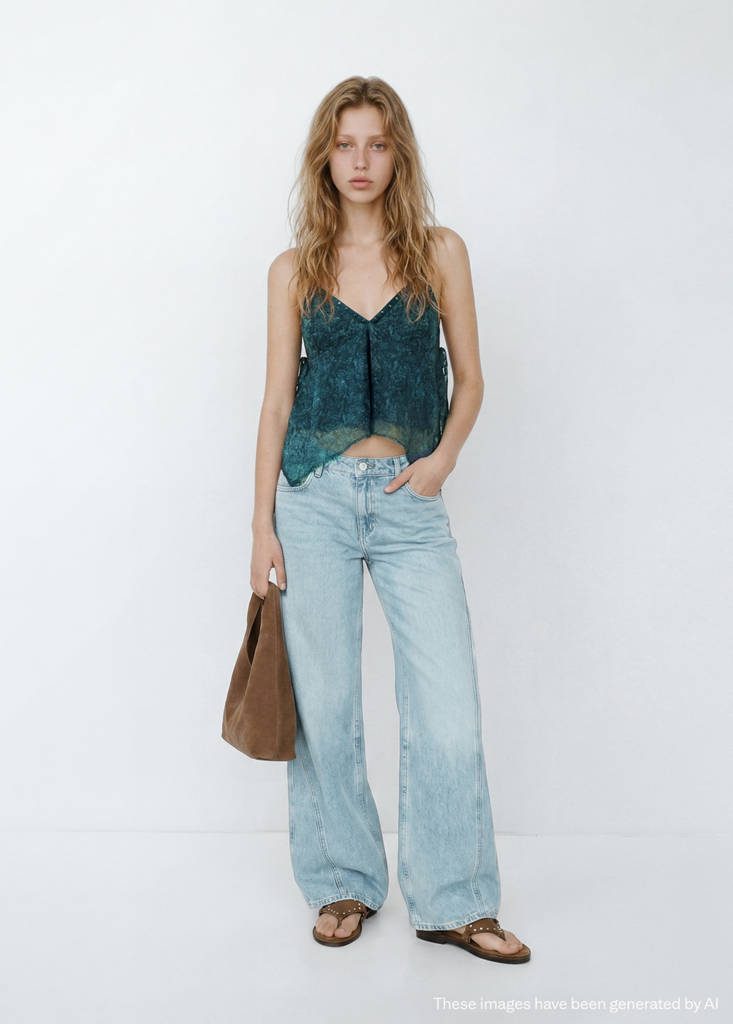 Printed strap top — Petrol Blue