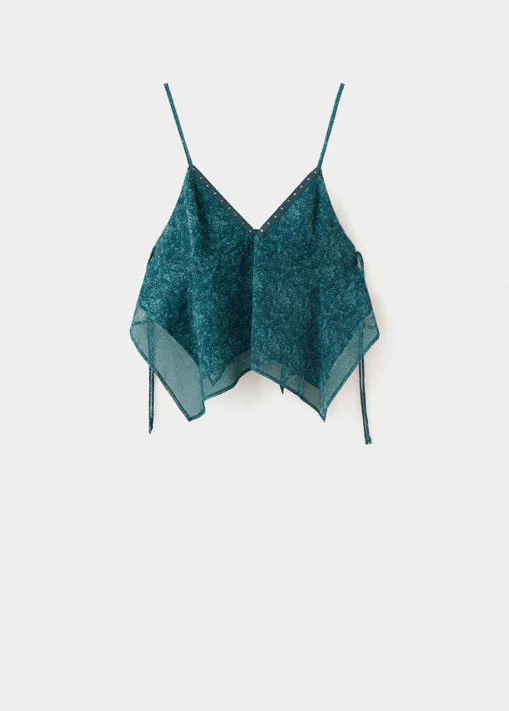 Printed strap top — Petrol Blue