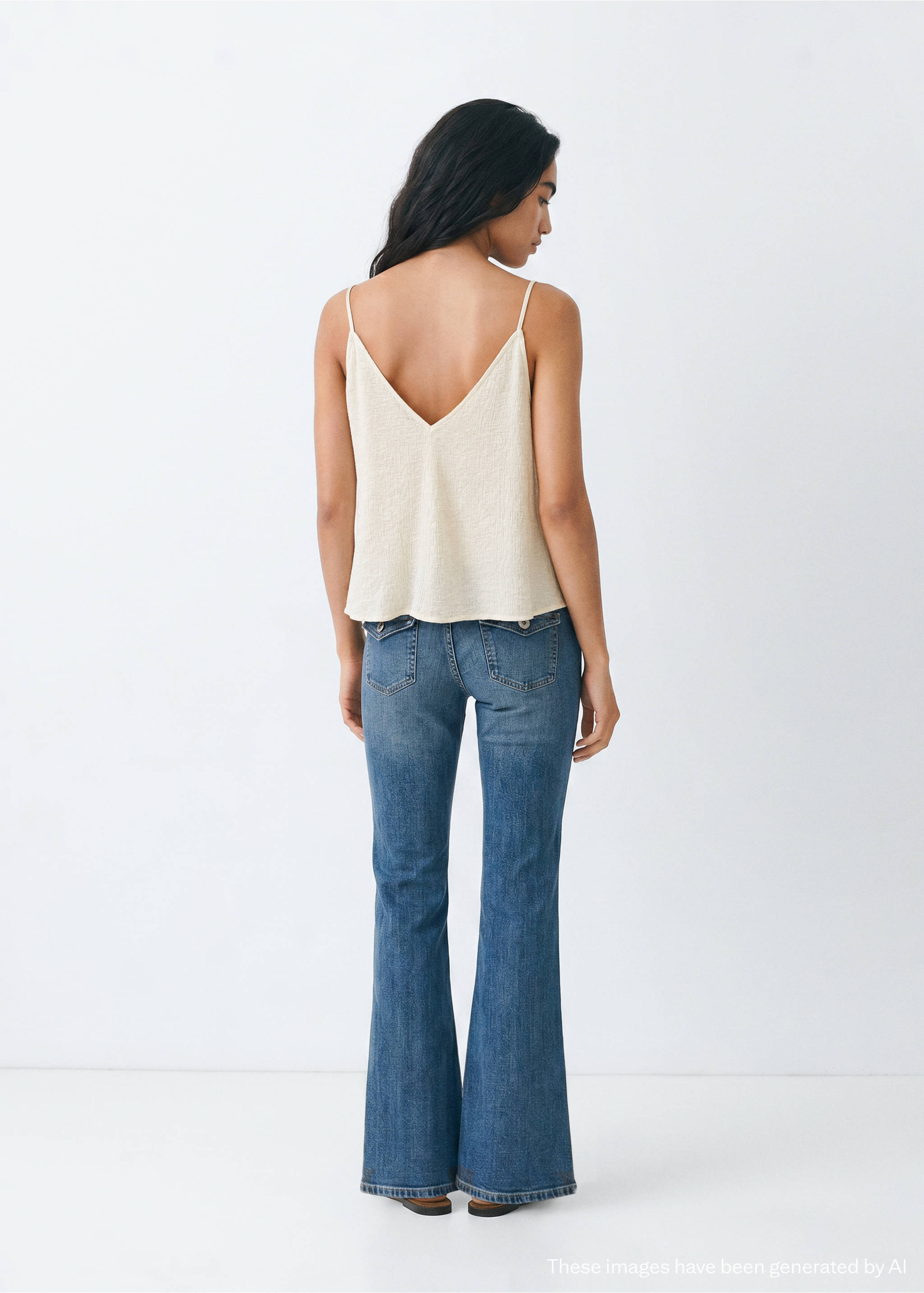 Embroidered detail strappy top - Reverse of the article, Off White. Ref: 37011511-00.