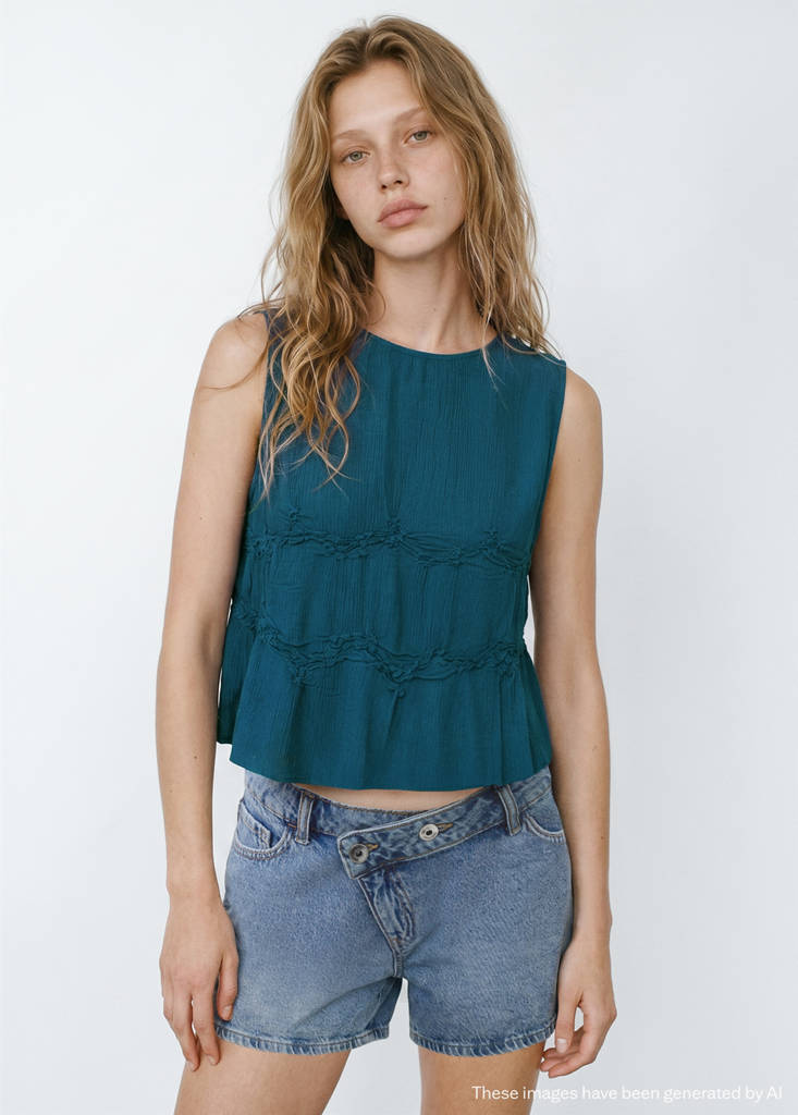 Fluid top with gathered detail — Blue