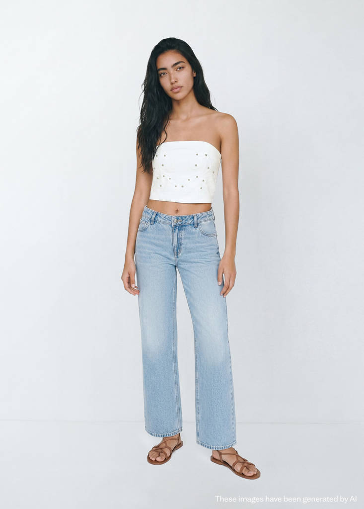 Top bez ramiączek z koralikami złamana biel - Teen - XS - MANGO TEEN