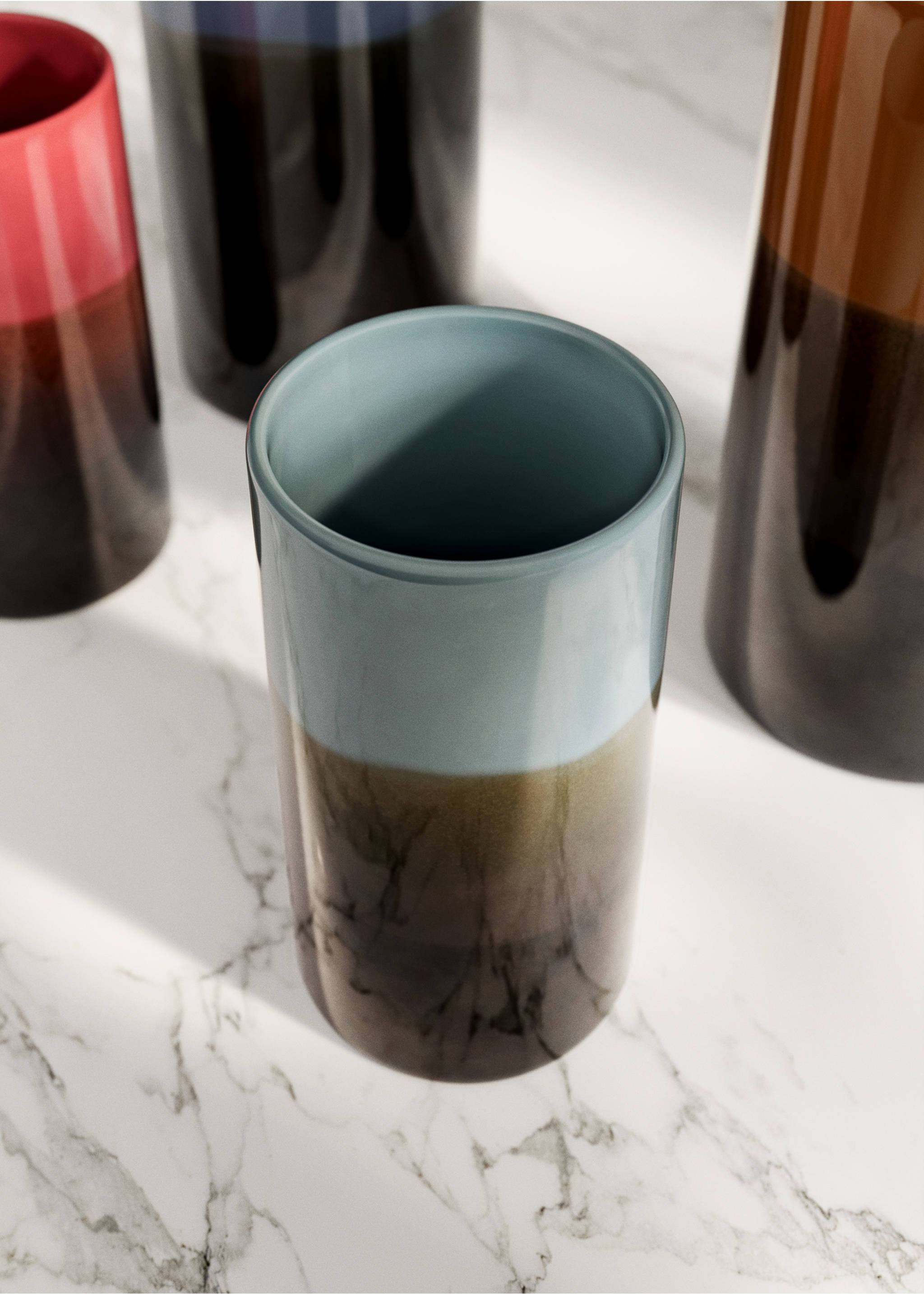 Medium two-tone earthenware vase - General plane, Turquoise. Ref: 37011519-00.