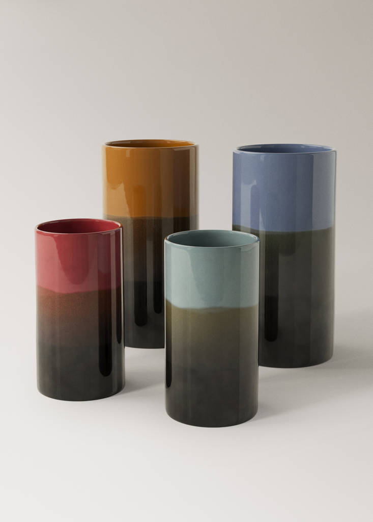 Medium two-tone earthenware vase — Turquoise