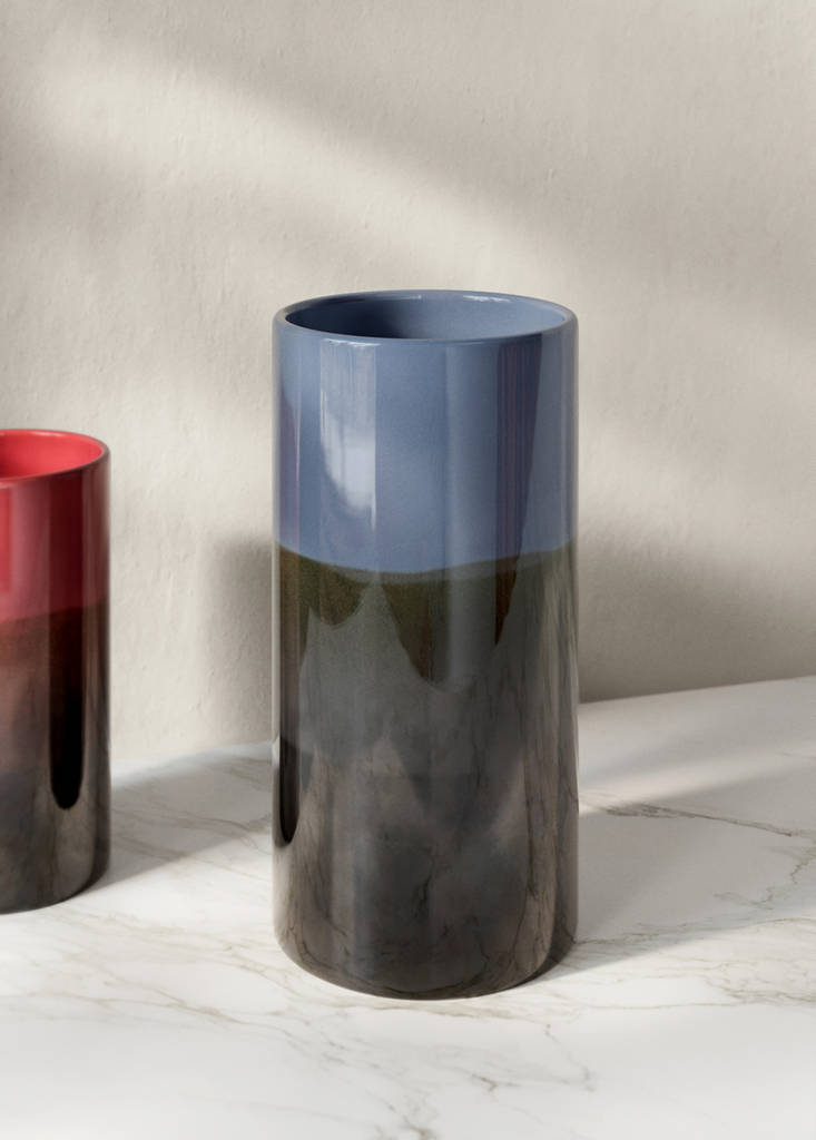 Medium two-tone earthenware vase — Blue