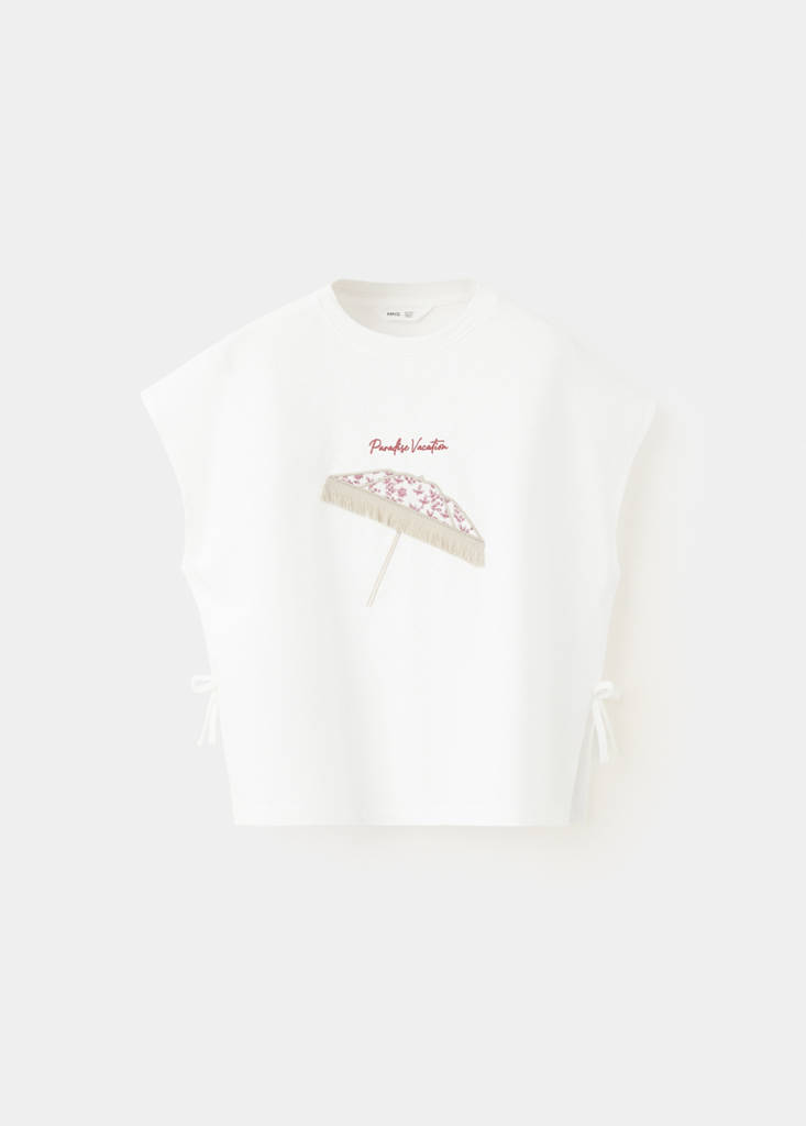 Printed top with tie detail — Off White