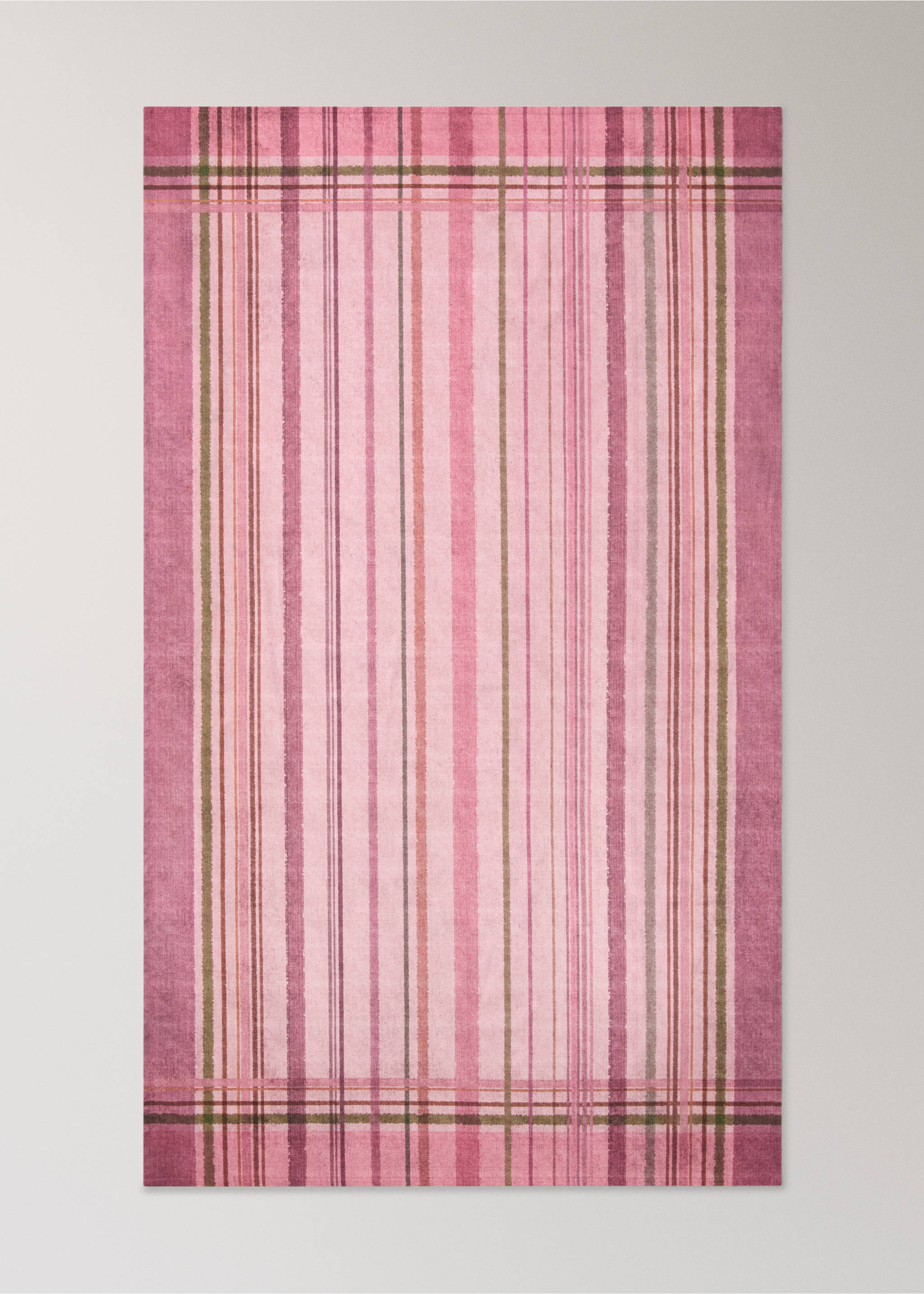 Multicoloured checked cotton tablecloth for 6 to 8 people - Details of the article 3, Pink. Ref: 37011538-00.