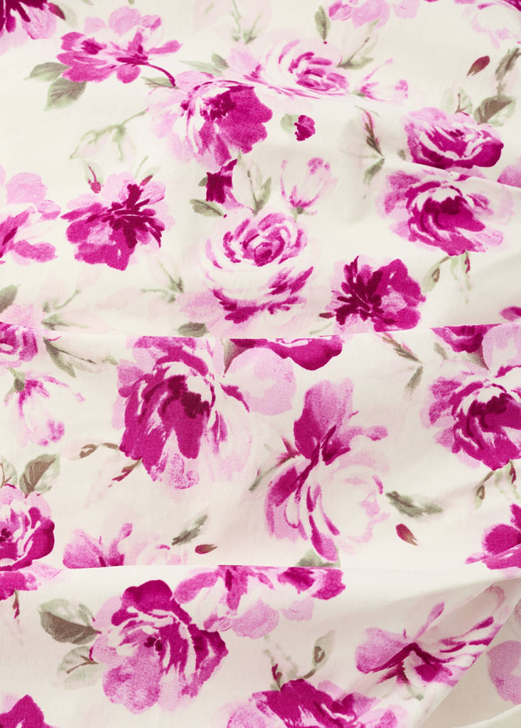 Side ruched floral dress — Ecru