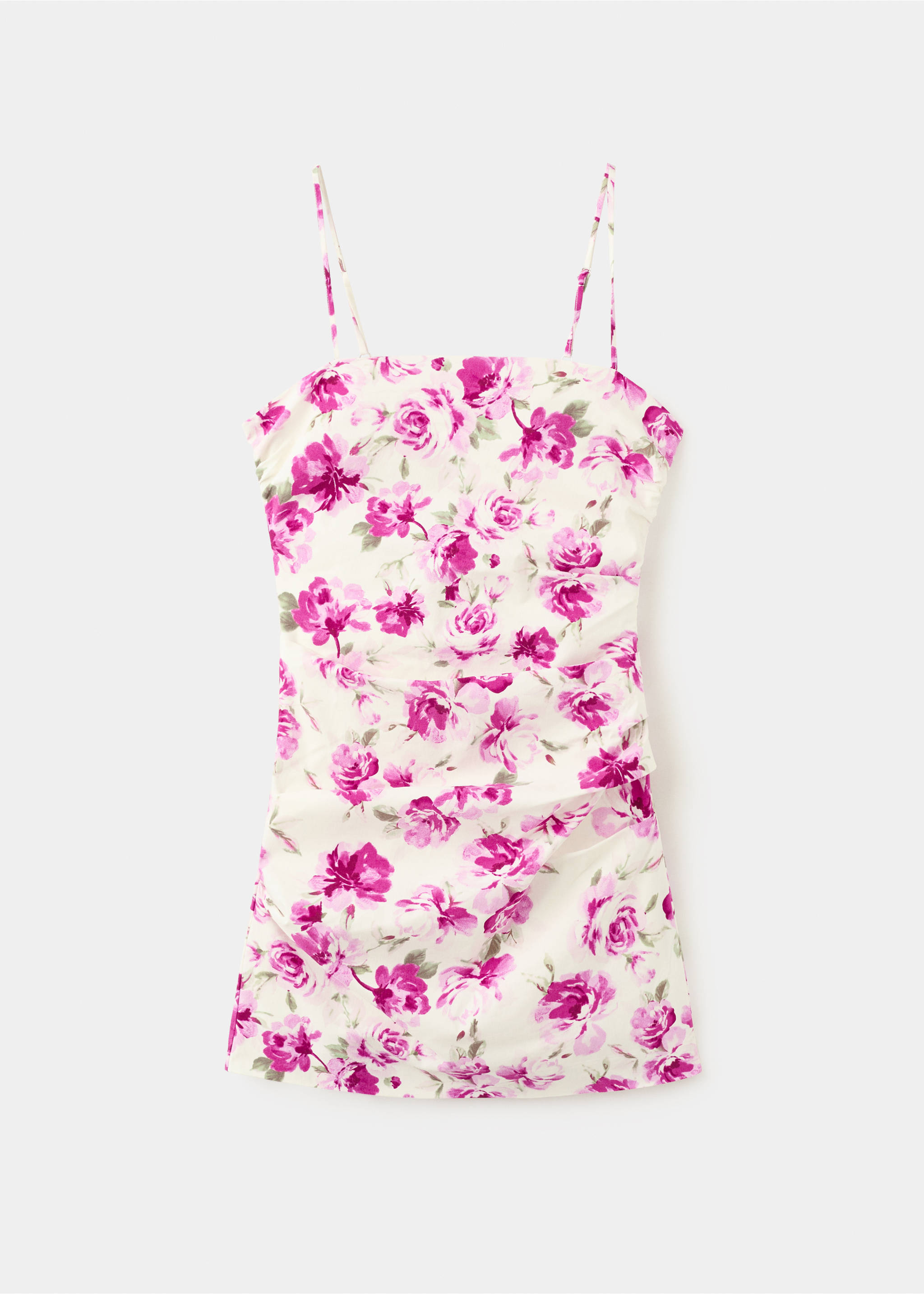 Side ruched floral dress - Article without model, Ecru. Ref: 37012010-00.