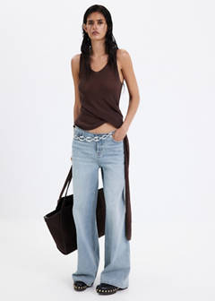 Wide-leg jeans with frayed waistband — Medium Blue 2