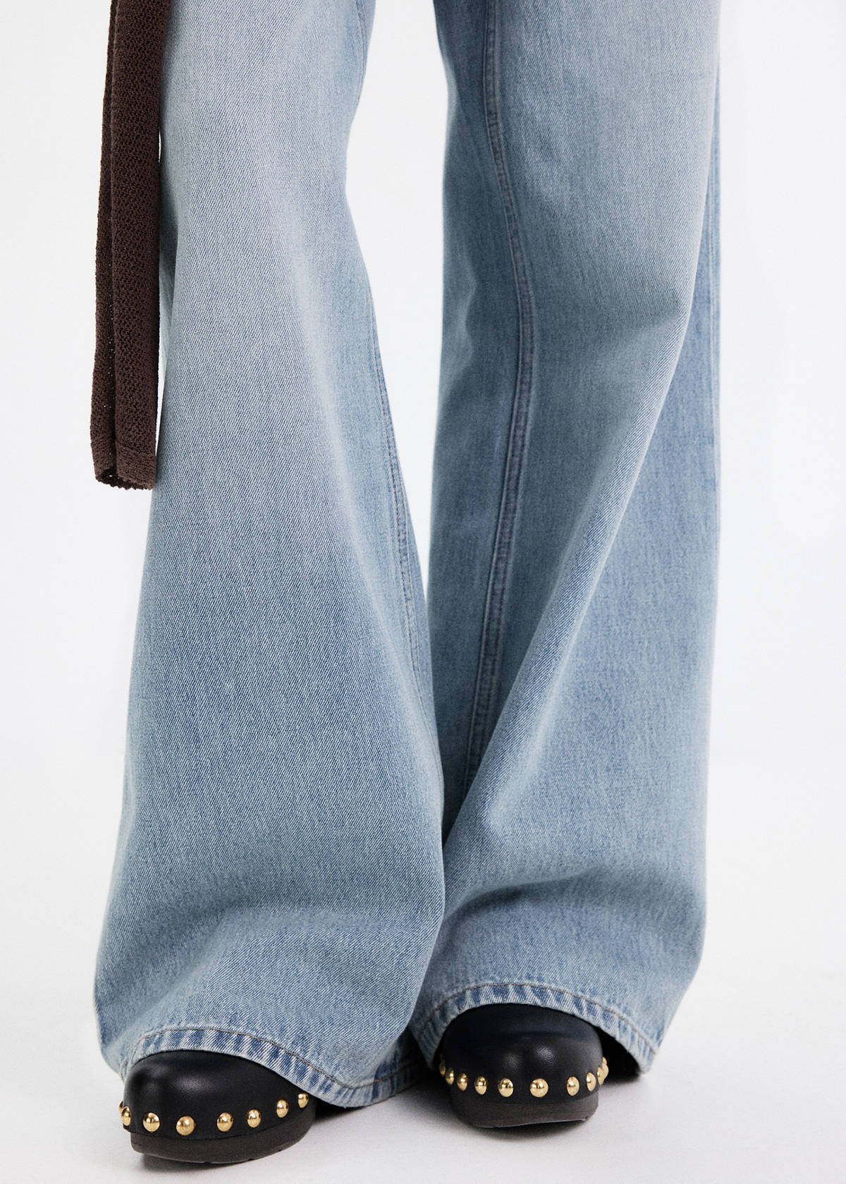 Wide-leg jeans with frayed waistband — Medium Blue
