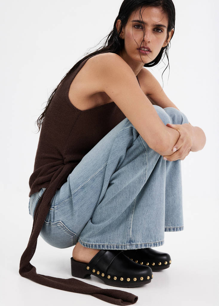 Wide-leg jeans with frayed waistband — Medium Blue