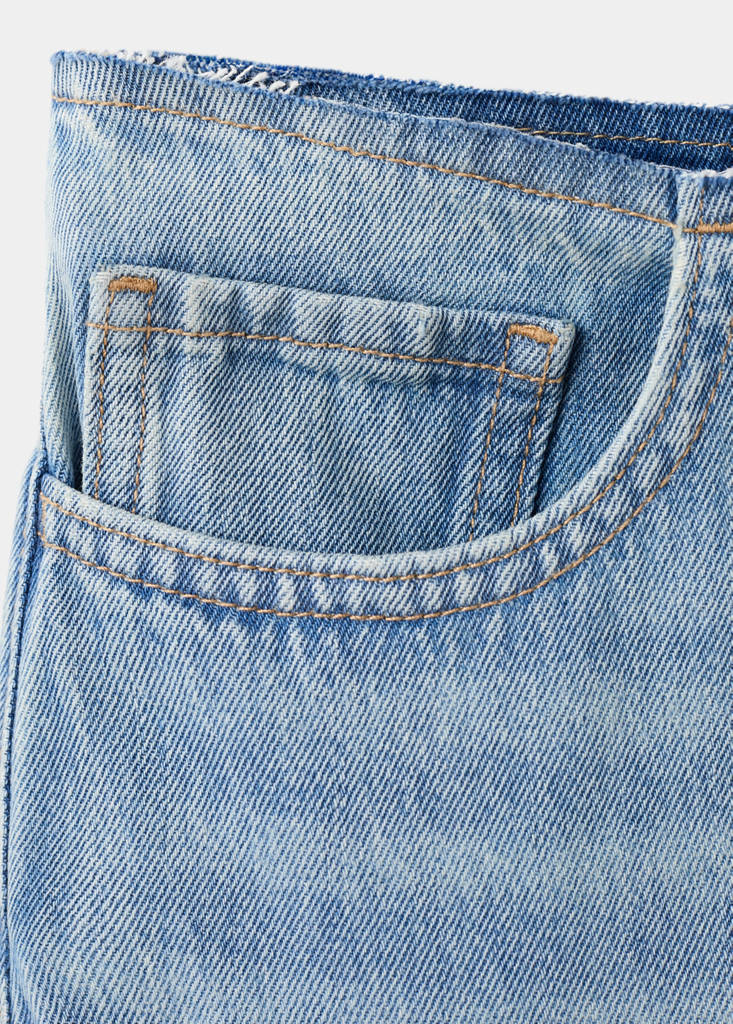 Wide-leg jeans with frayed waistband — Medium Blue