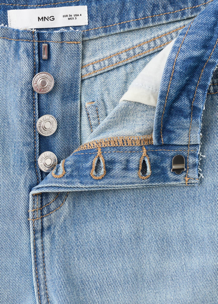 Wide-leg jeans with frayed waistband — Medium Blue
