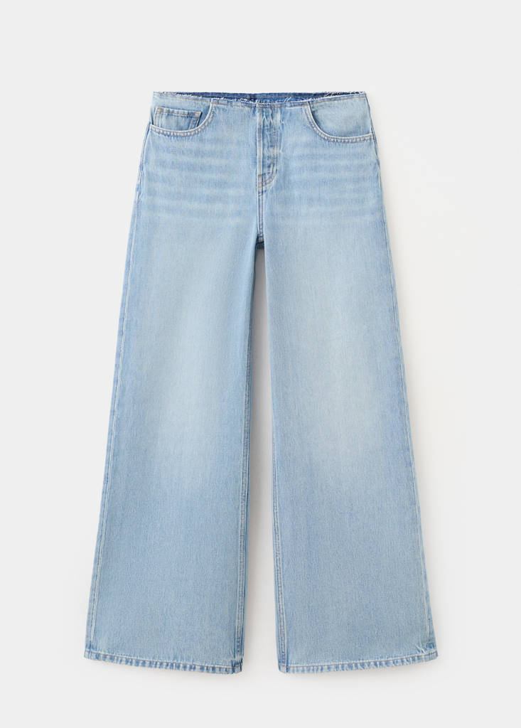 Wide-leg jeans with frayed waistband — Medium Blue