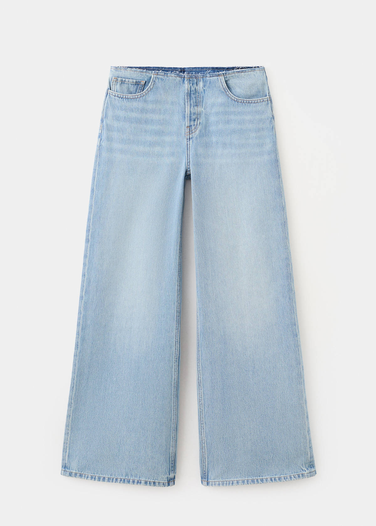 Wide-leg jeans with frayed waistband — Medium Blue