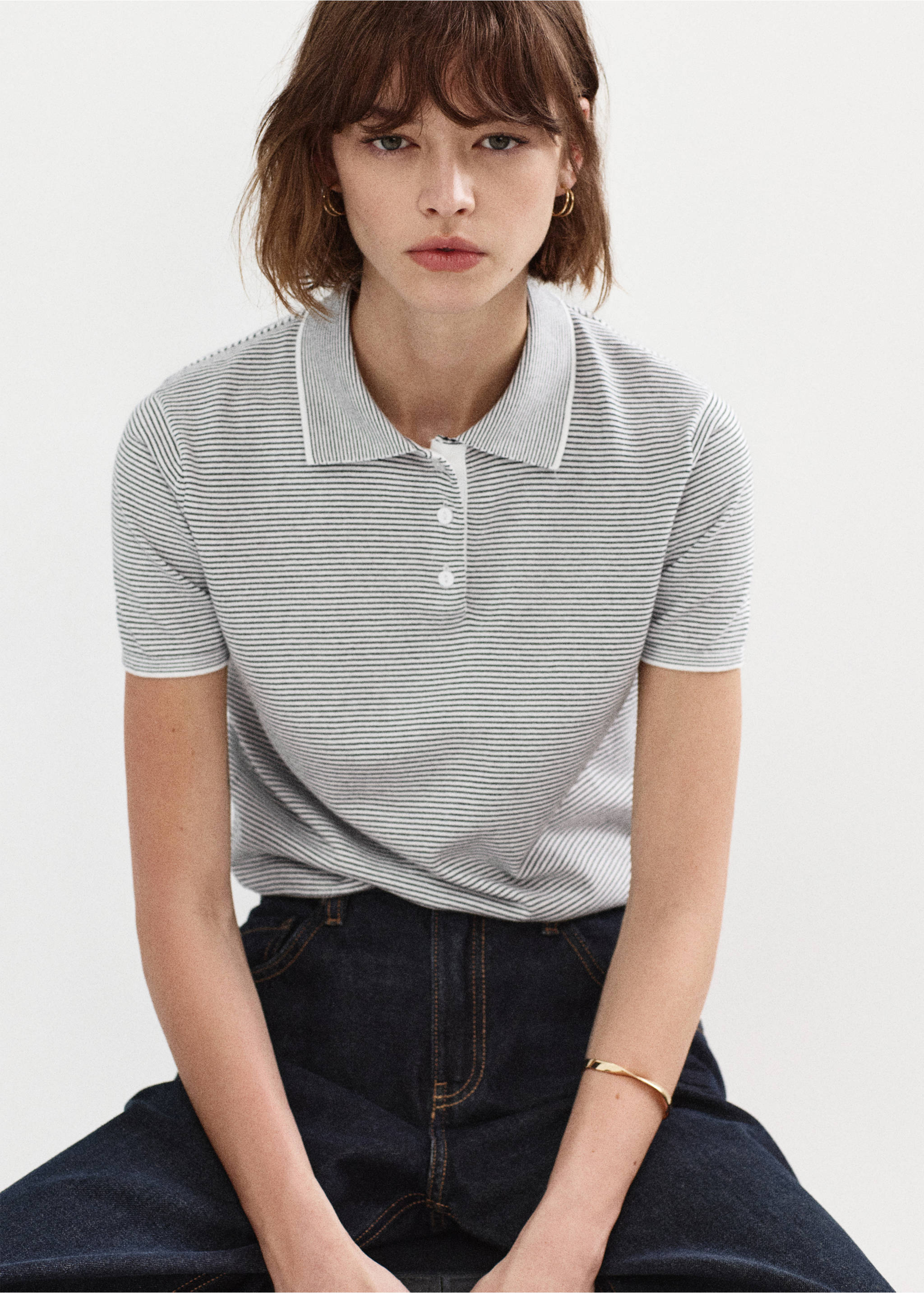 Knitted polo-neck sweater - Medium plane, Navy. Ref: 37012529-00.