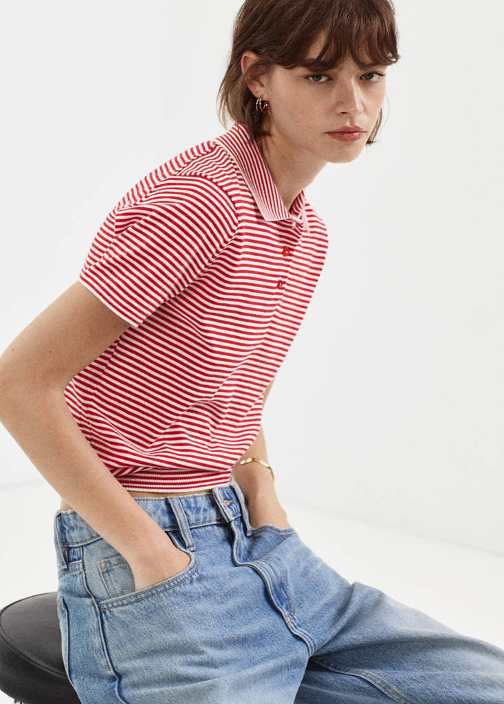Knitted polo-neck sweater — Red