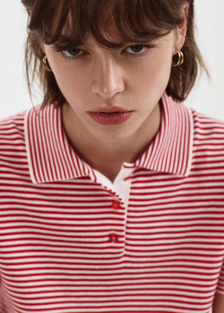 Knitted polo-neck sweater — Red