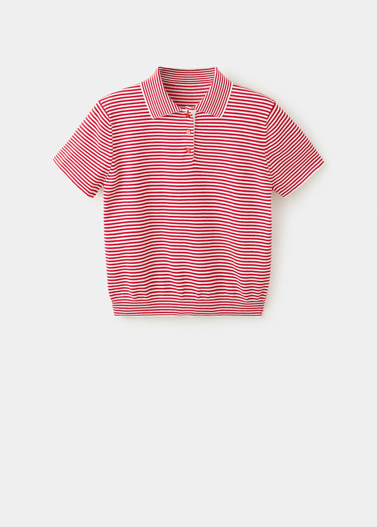 Knitted polo-neck sweater — Red