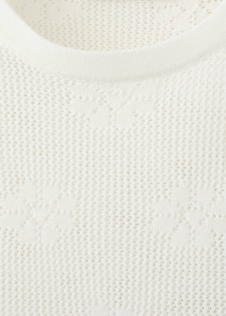 Semi-transparent floral crochet sweater — White