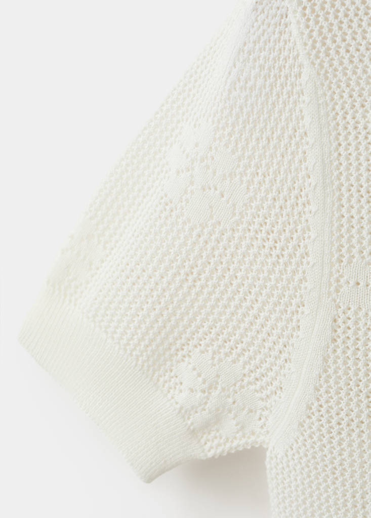 Semi-transparent floral crochet sweater — White