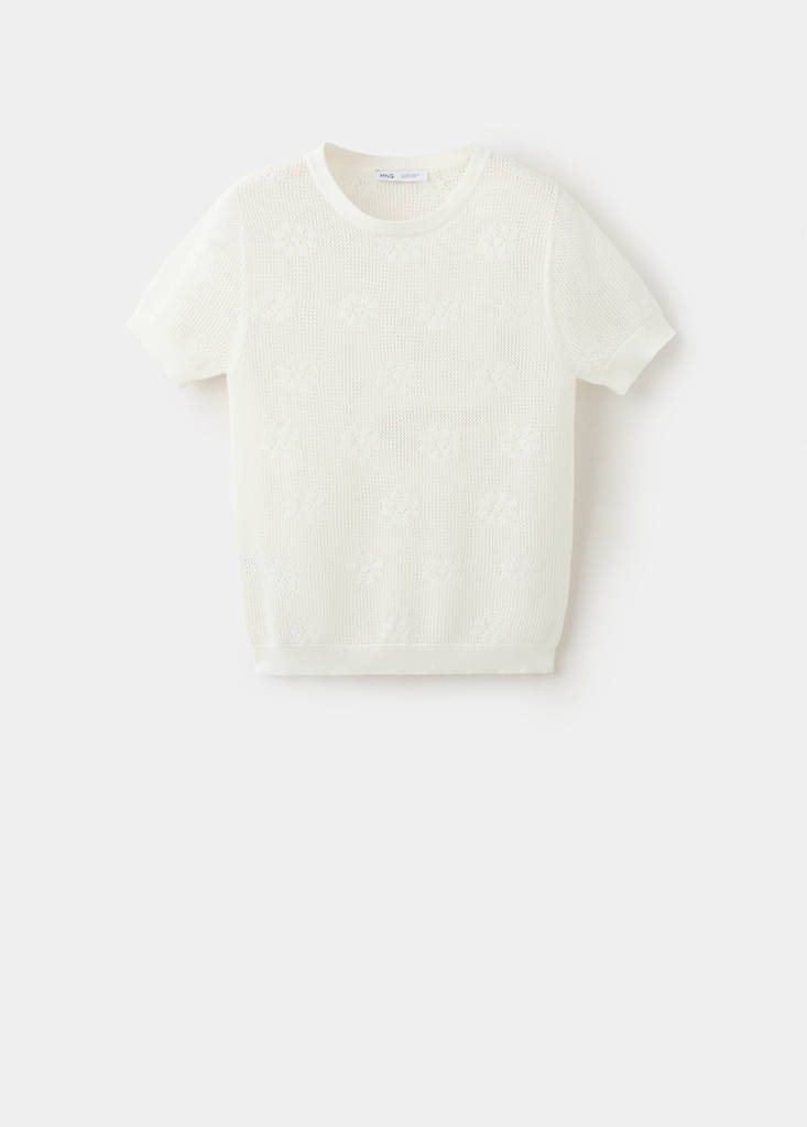 Semi-transparent floral crochet sweater — White