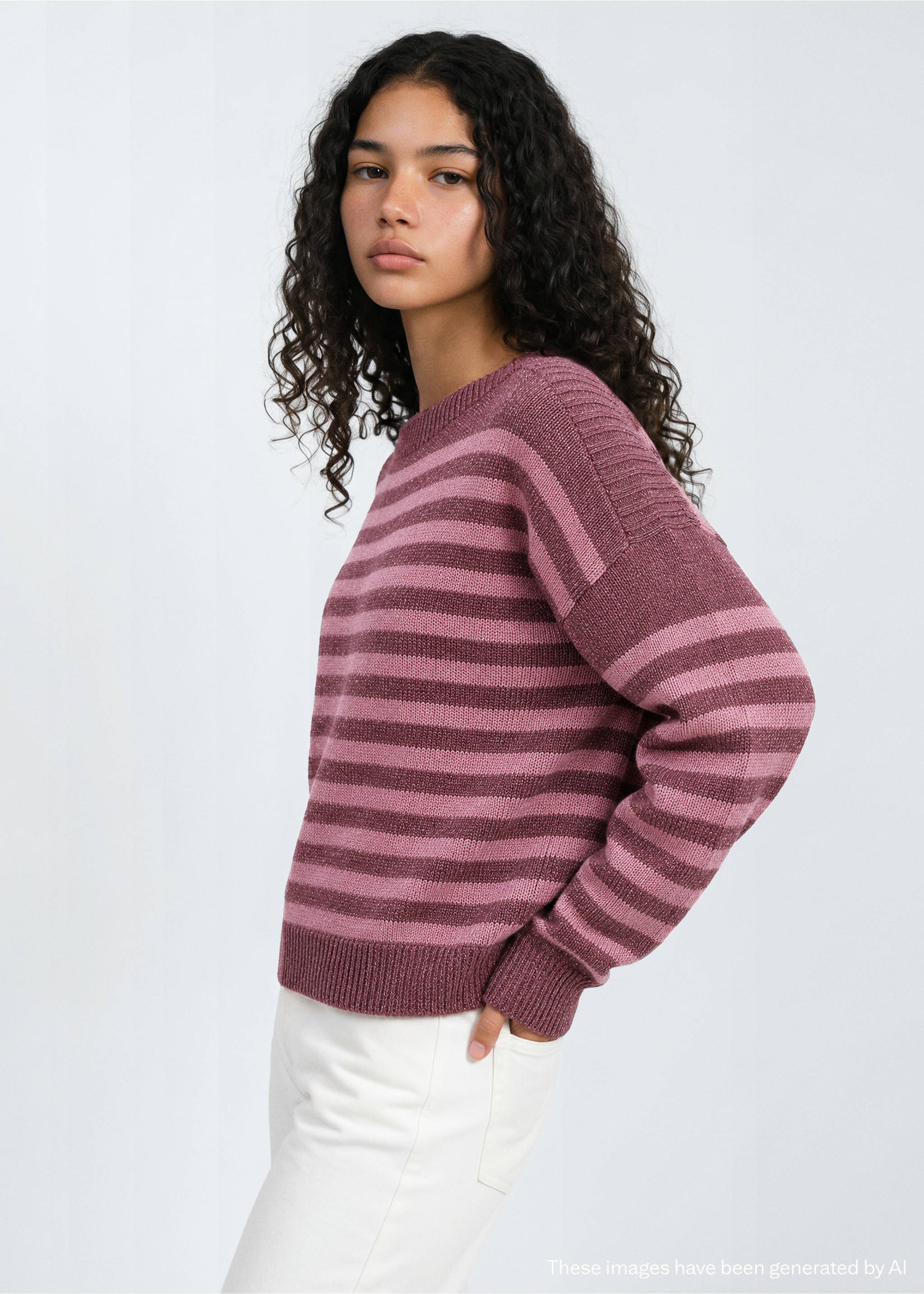 Lurex stripes sweater - Medium plane, Pink. Ref: 37012531-00.