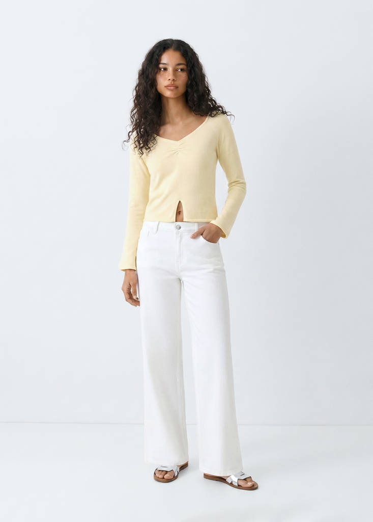 Ruched detail knitted jumper — Pastel Yellow