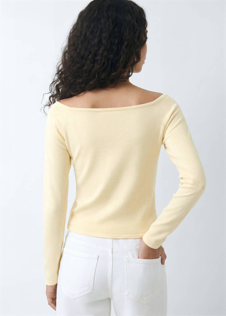Ruched detail knitted jumper — Pastel Yellow
