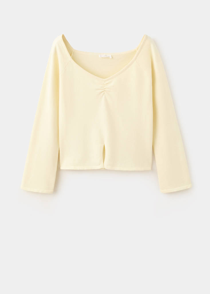 Ruched detail knitted jumper — Pastel Yellow