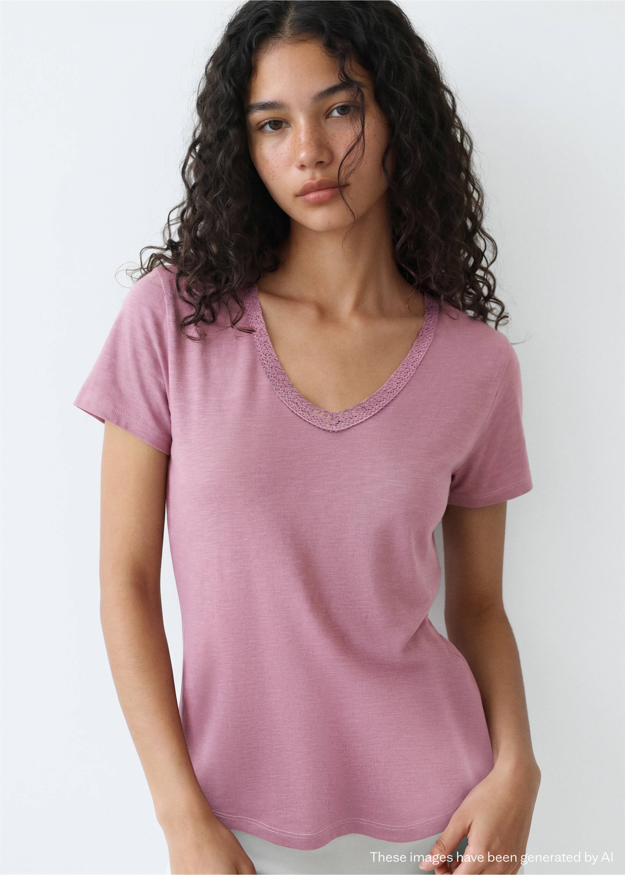 100% cotton t-shirt - Medium plane, Pastel Pink. Ref: 37012535-00.