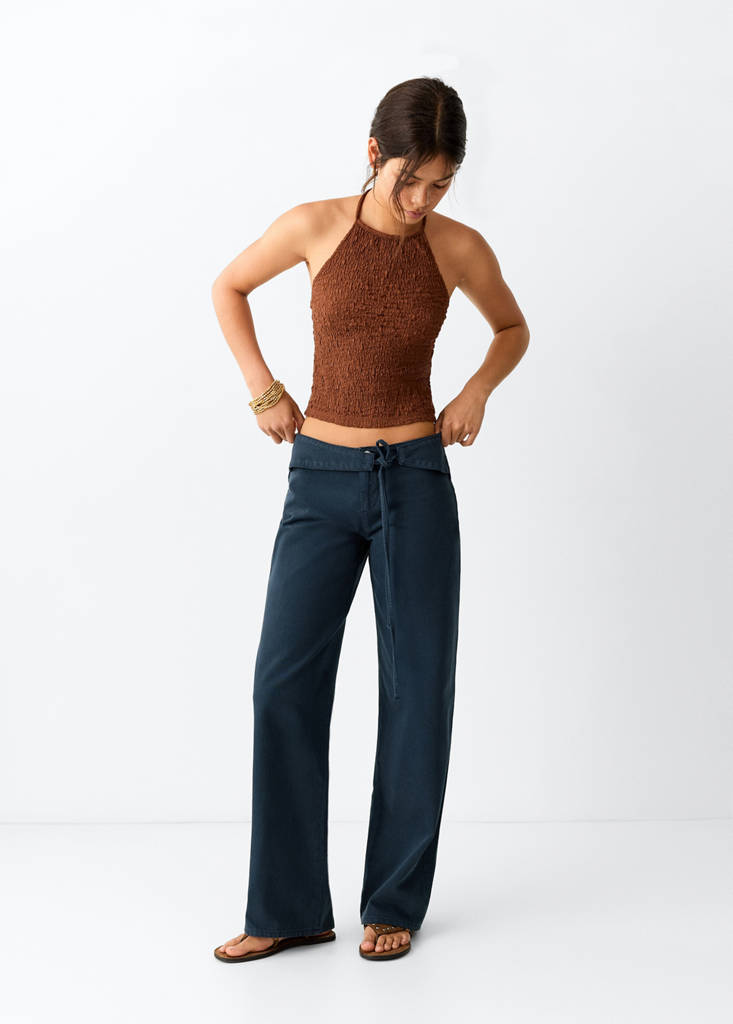 Low-rise tie jeans — Charcoal