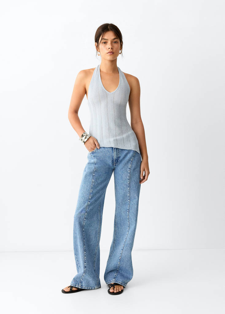 Wide-leg jeans with studded seams — Medium Blue