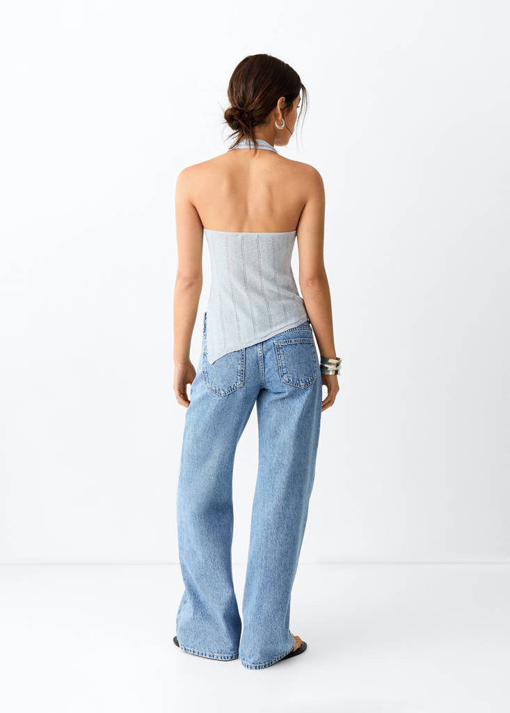 Wide-leg jeans with studded seams — Medium Blue