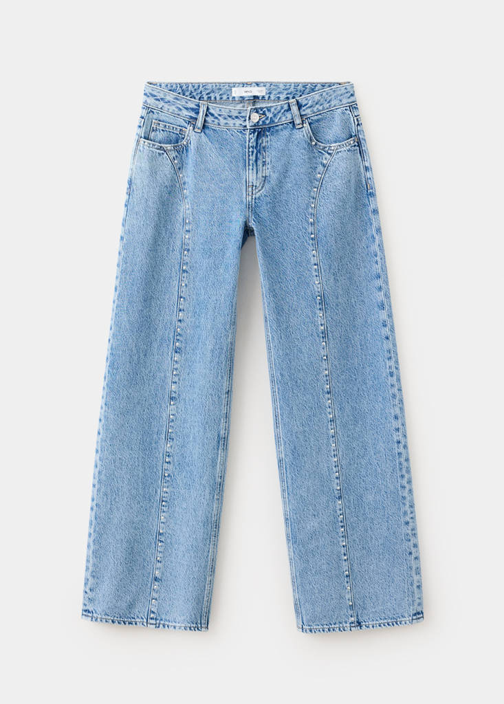 Wide-leg jeans with studded seams — Medium Blue