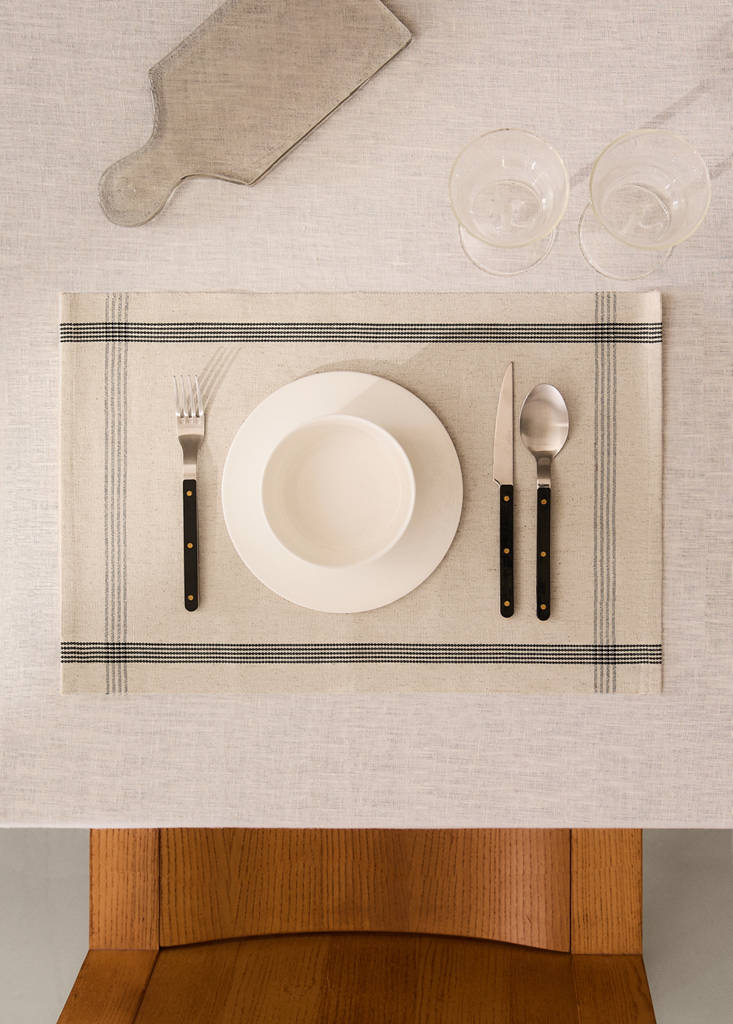 Single striped cotton placemat — Ecru