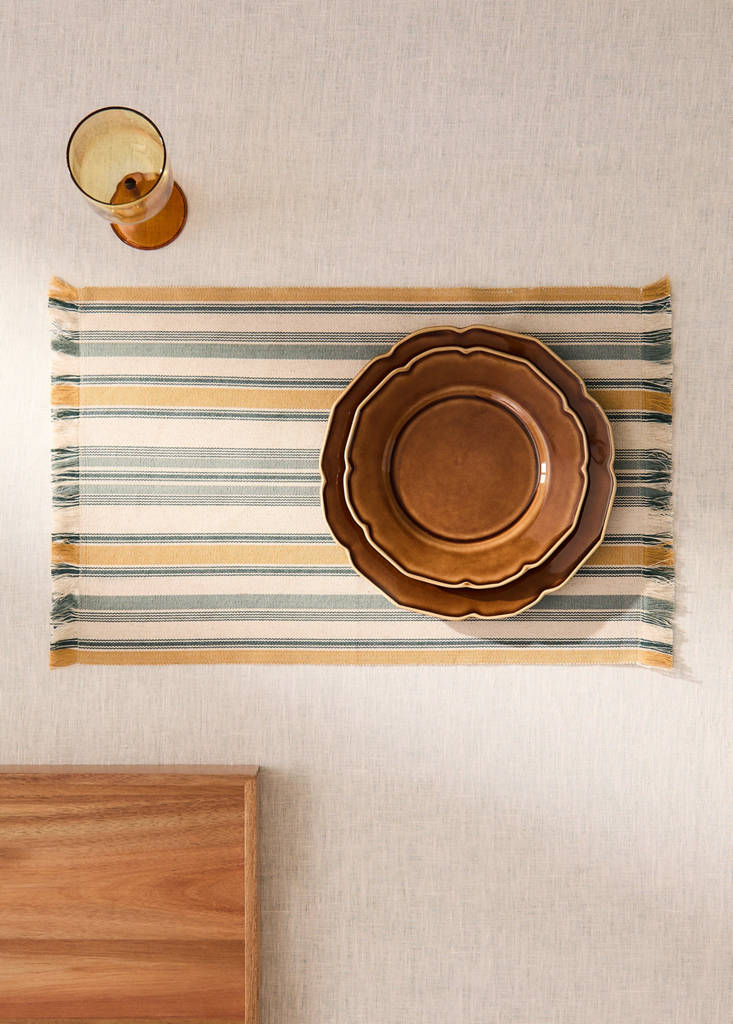 Single striped cotton placemat — Ochre