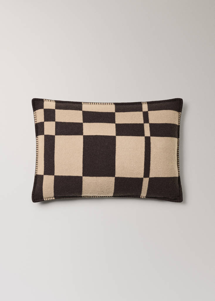 Wool blend check cushion cover 40x60 cm — Brown