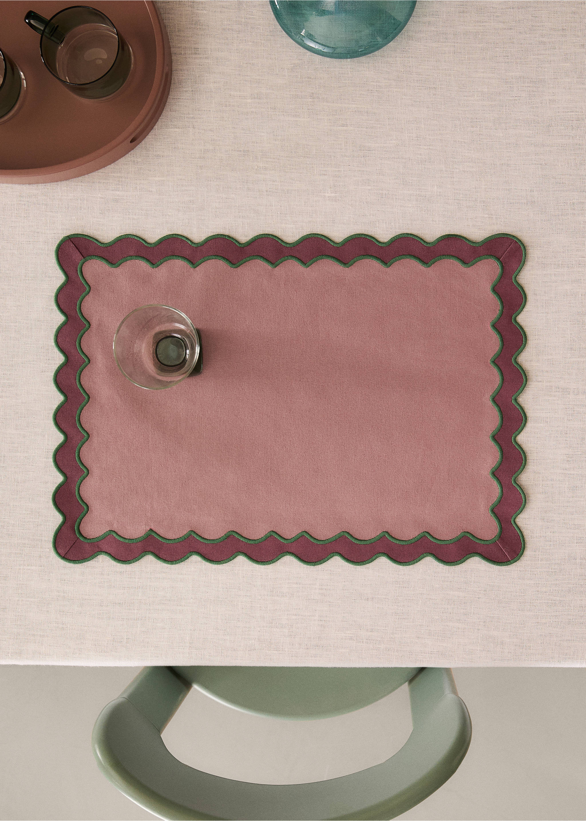 100% cotton placement with embroidered border 35x50cm - General plane, Pink. Ref: 37012570-00.