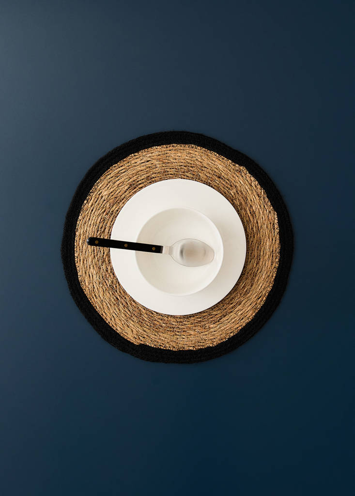 Natural fibre round tablecloth — Black