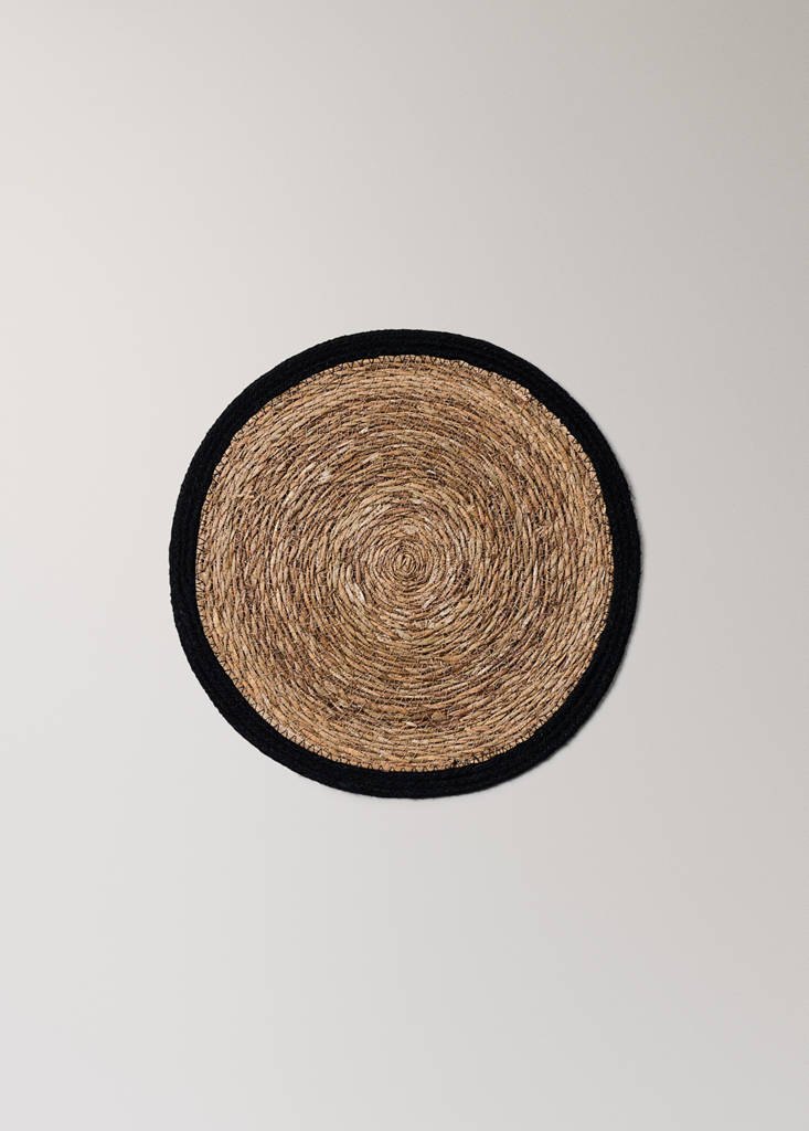 Natural fibre round tablecloth — Black
