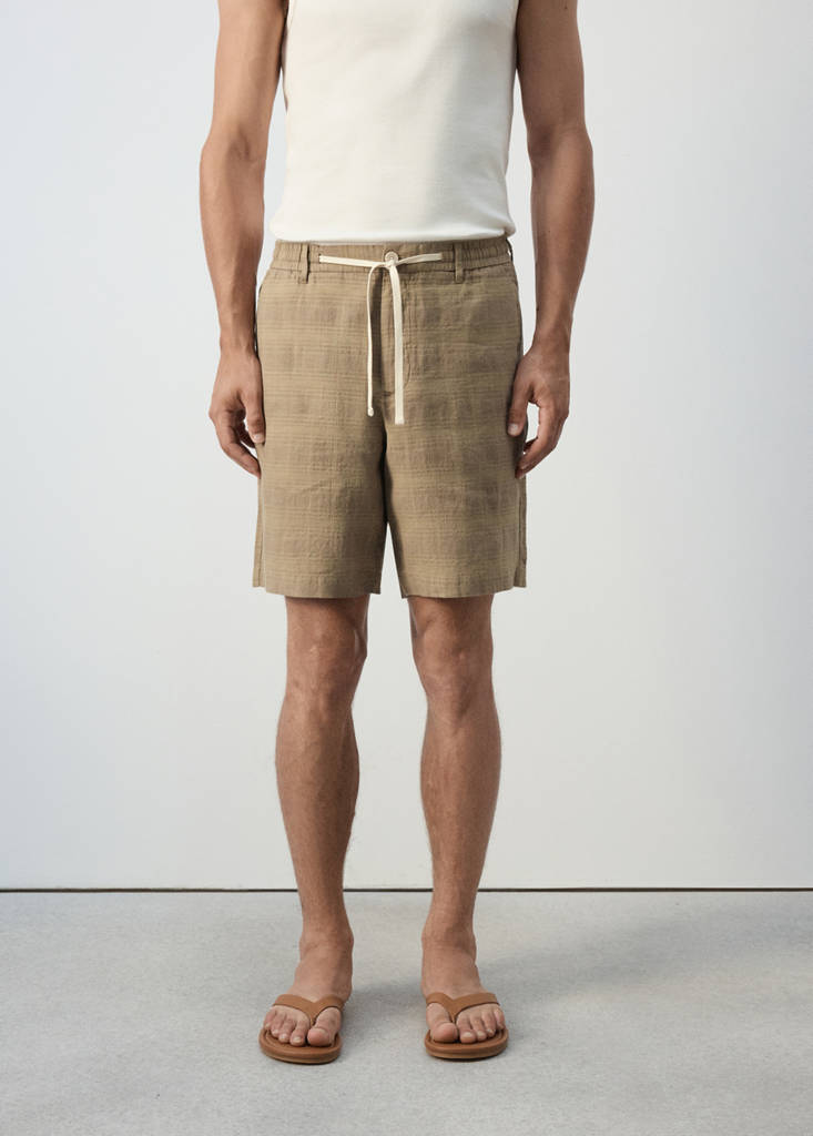 Linen blend checked Bermuda shorts — Medium Brown