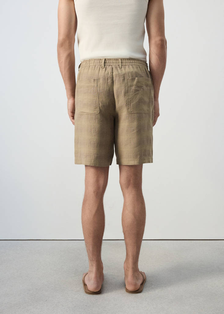Linen blend checked Bermuda shorts — Medium Brown