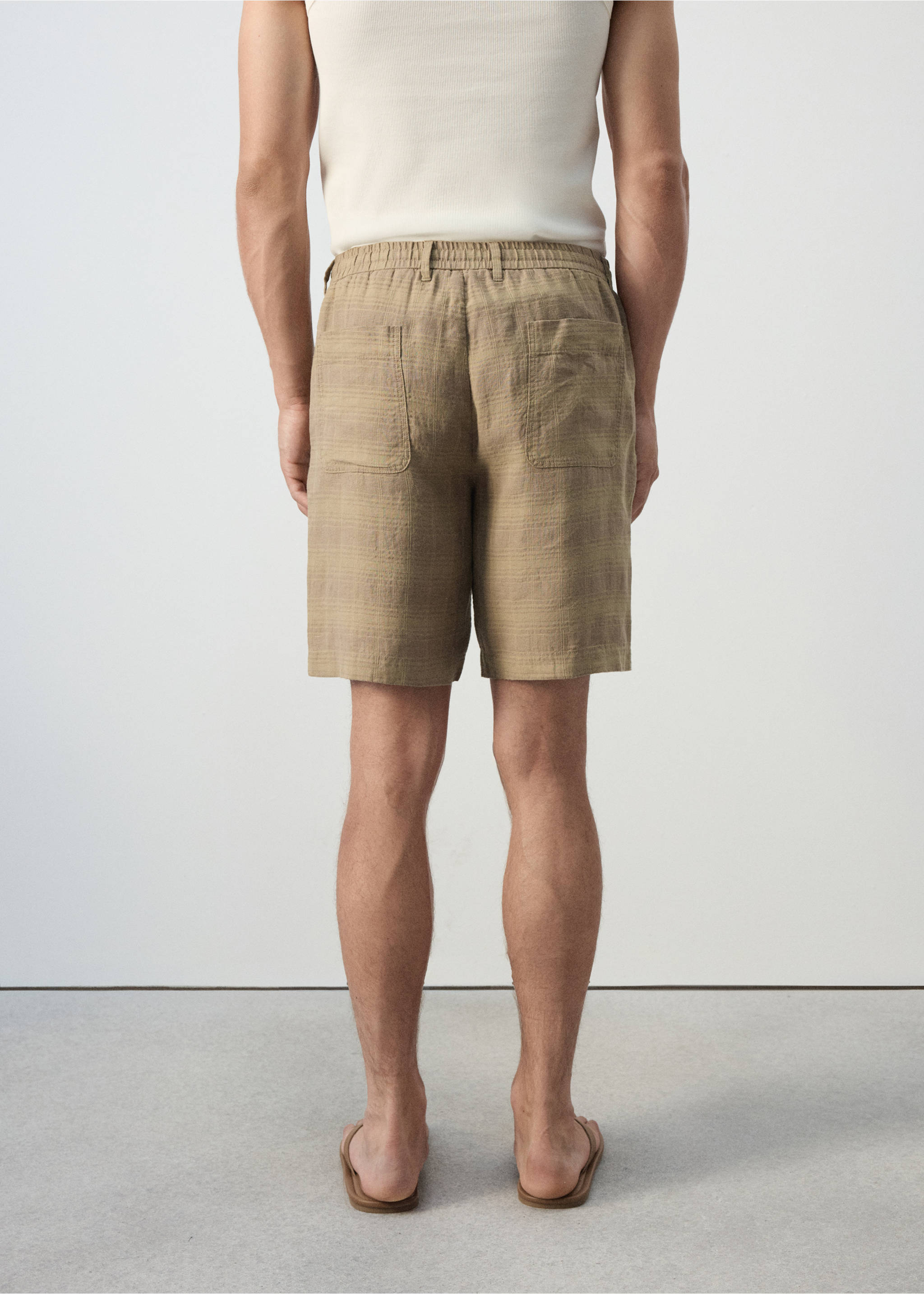 Linen blend checked Bermuda shorts - Reverse of the article, Medium Brown. Ref: 37012892-00.