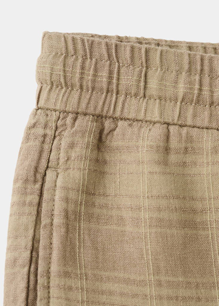 Linen blend checked Bermuda shorts — Medium Brown