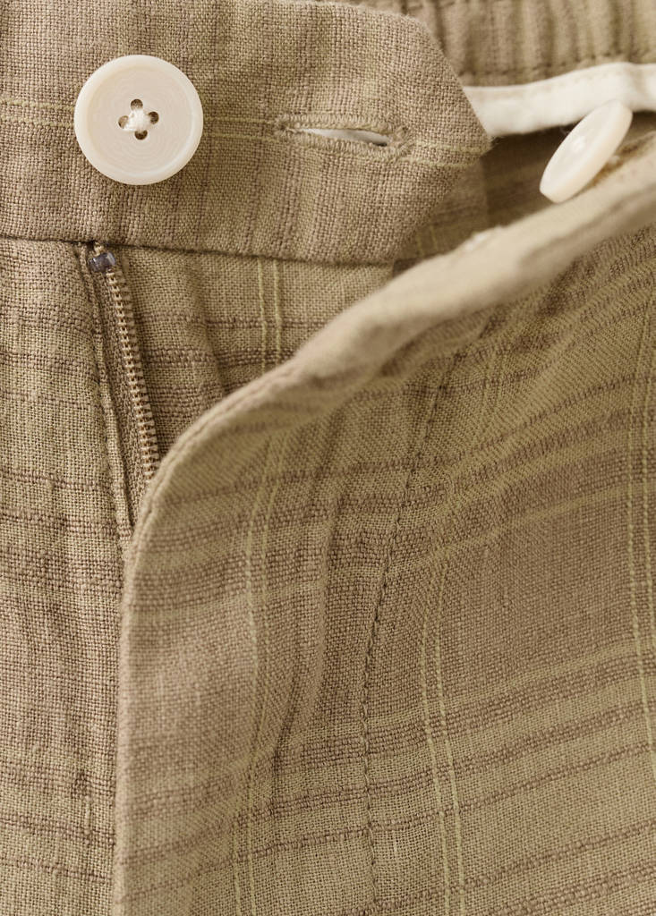 Linen blend checked Bermuda shorts — Medium Brown