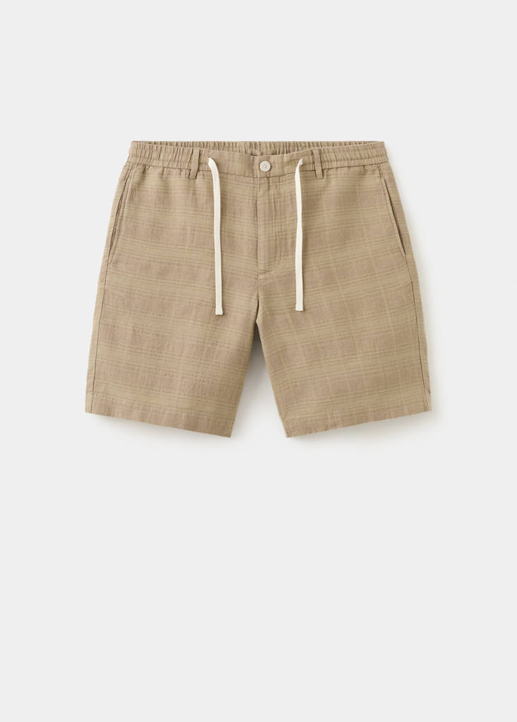 Linen blend checked Bermuda shorts — Medium Brown