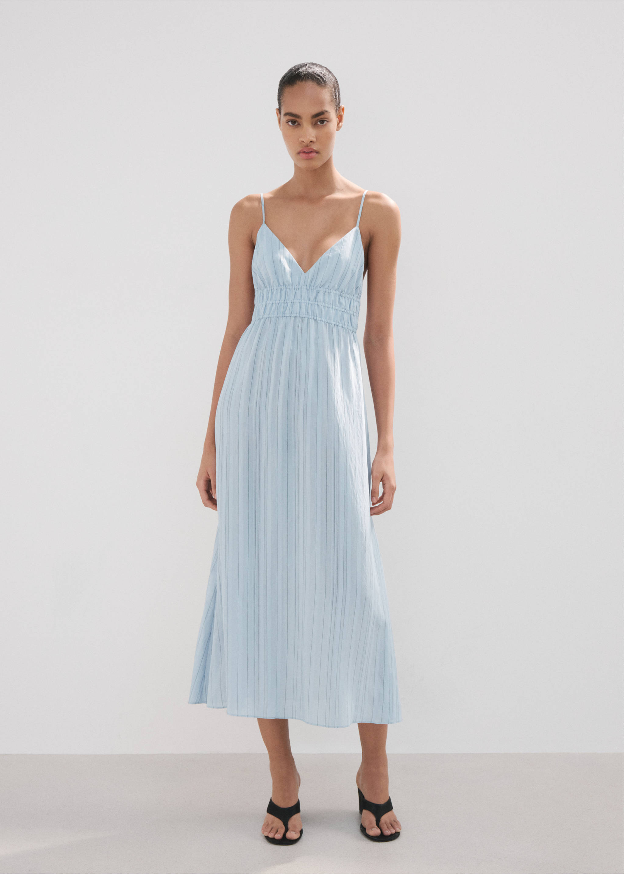 Striped strap dress - General plane, Sky Blue. Ref: 37012893-00.