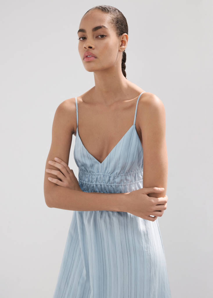Striped gathered dress — Sky Blue